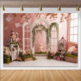 Lofaris Romantic Floral Window Photography Backdrop with Pink Roses Elegant Vintage Studio Background for Portrait Photoshoot