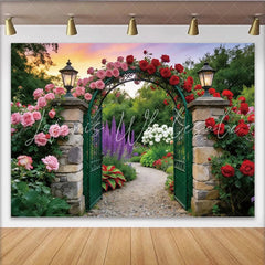 Lofaris Romantic Garden Floral Photography Backdrop with Stone Arch and Roses Elegant Nature Background for Studio Photoshoot