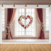 Lofaris Romantic Heart Shaped Rose Floral Party Backdrop with Elegant Drapes Perfect for Wedding and Anniversary