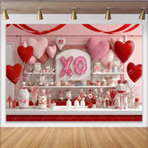 Lofaris Romantic Pink and Red Hearts with Glitter XO Sign Party Backdrop Sweet Candy Shop Valentine’s Day Decor
