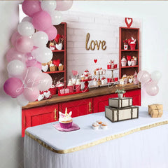 Lofaris Romantic Red and White Hearts Party Backdrop with Gold Love Sign Valentine’s Day Celebration Decor
