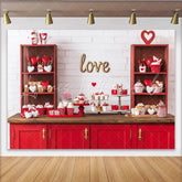Lofaris Romantic Red and White Hearts Party Backdrop with Gold Love Sign Valentine’s Day Celebration Decor