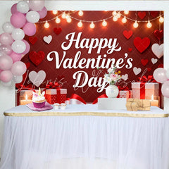 Lofaris Romantic Red Happy Valentine’s Day Party Backdrop Featuring Hearts String Lights and Gift Boxes