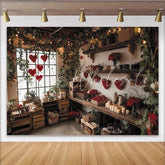 Lofaris Romantic Red Hearts and Roses Holiday Backdrop with Green Vines Vintage Wooden Decor for Valentine’s Day