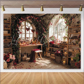 Lofaris Romantic Red Rose and Vine Arched Window Photography Backdrop Elegant Indoor Scene for Valentine’s Day