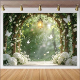Lofaris Romantic White Floral Arch Photography Backdrop with Lantern Elegant Garden Background for Wedding and Studio Photoshoot