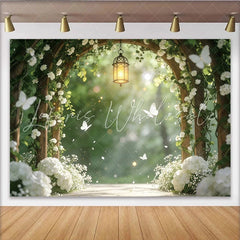 Lofaris Romantic White Floral Arch Photography Backdrop with Lantern Elegant Garden Background for Wedding and Studio Photoshoot