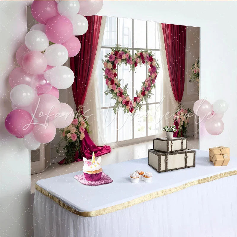 Lofaris Romantischer Herz-Blumen-Fotohintergrund Fensterkulisse für Hochzeiten Valentinstag und Verlobungen