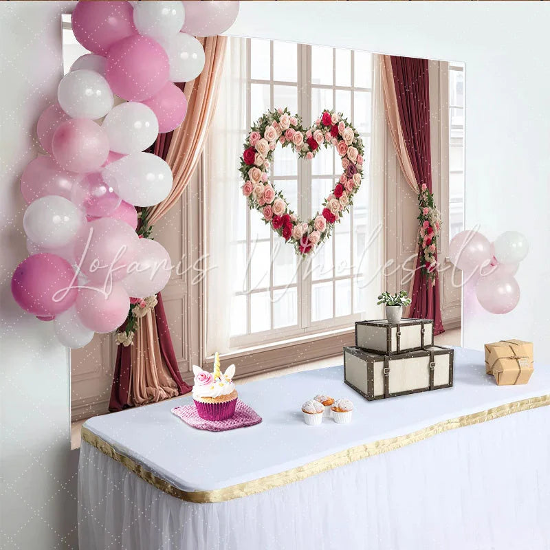 Lofaris Romantischer Herz-Rosen-Partyhintergrund in Rosa und Rot für Valentinstag und Hochzeiten elegante Fotokulisse