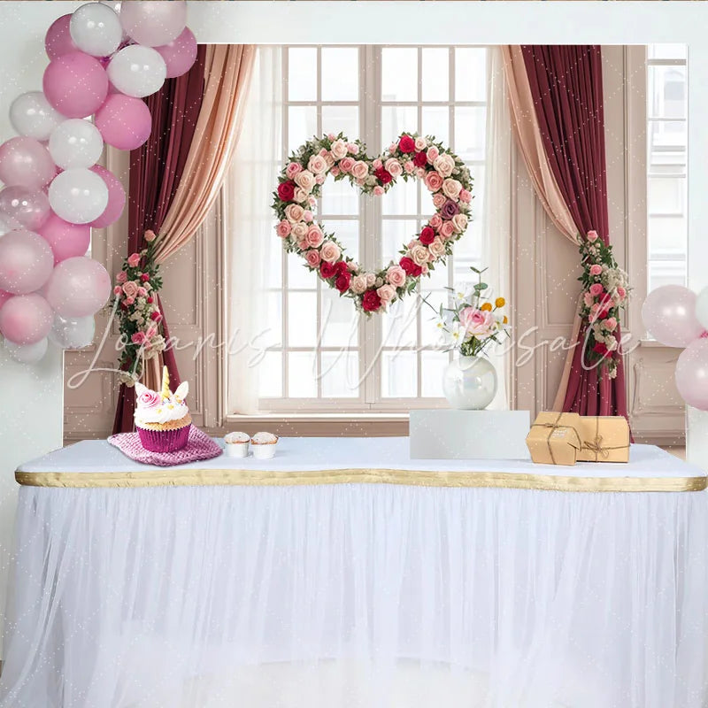 Lofaris Romantischer Herz-Rosen-Partyhintergrund in Rosa und Rot für Valentinstag und Hochzeiten elegante Fotokulisse