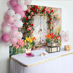 Lofaris Romantischer Hintergrund mit Rosen und Tulpen Fotokulisse für Frühlingsfeiern florale Wanddekoration