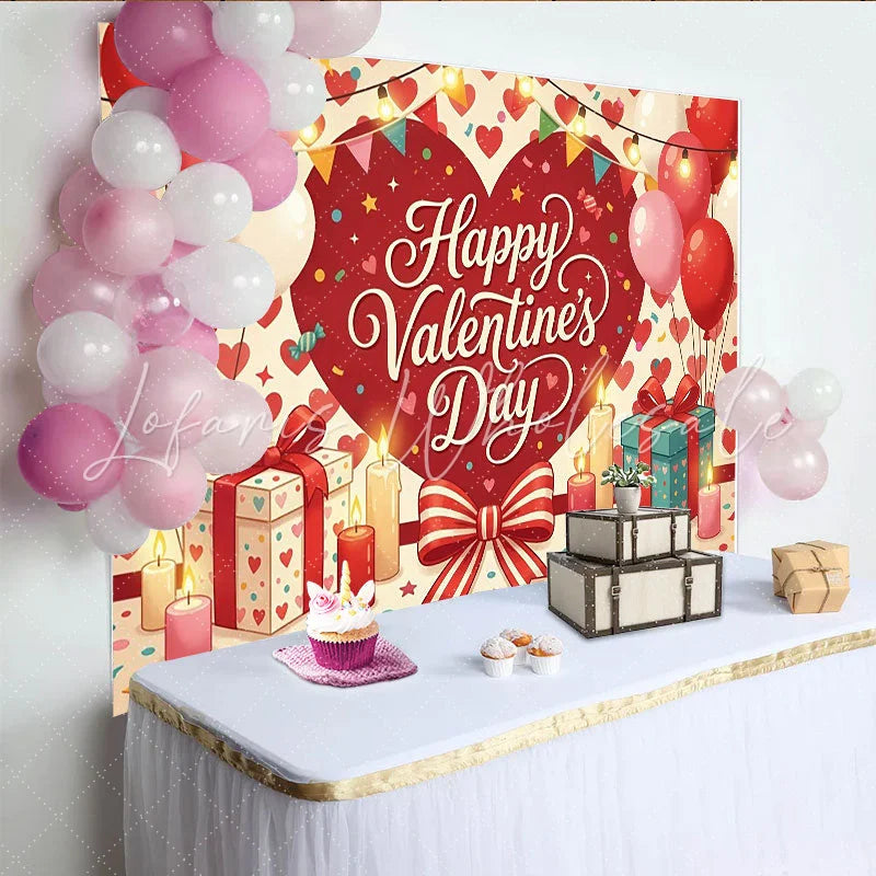 Lofaris Romantischer roter und rosa Valentinstags-Partyhintergrund mit Ballons Geschenken und Kerzen für Paare und Verliebte