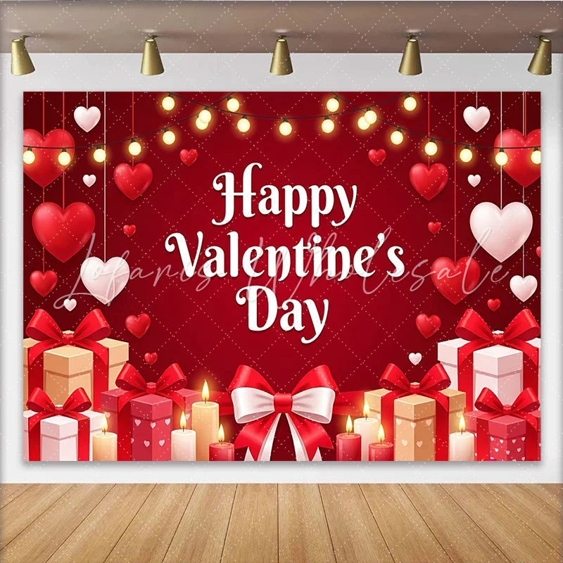 Lofaris Romantischer roter Valentinstags-Hintergrund mit Herzen Geschenken und Kerzen festliche Fotokulisse für Paare