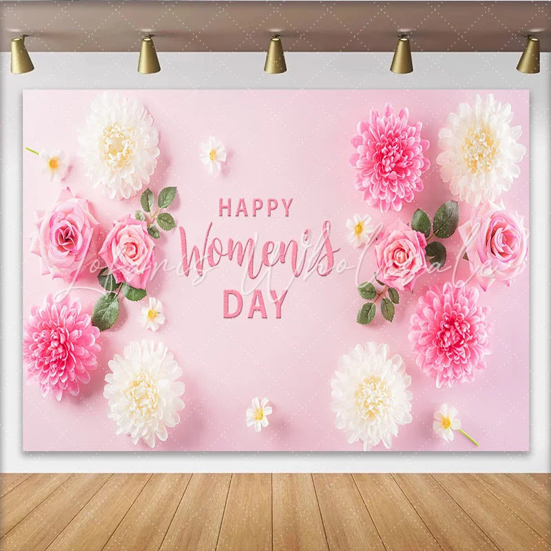 Lofaris Rose and Chrysanthemum Womens Day Backdrop Pink Flower Flat Lay International Womens Day Banner