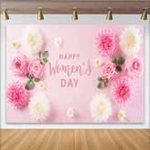 Lofaris Rose and Chrysanthemum Womens Day Backdrop Pink Flower Flat Lay International Womens Day Banner