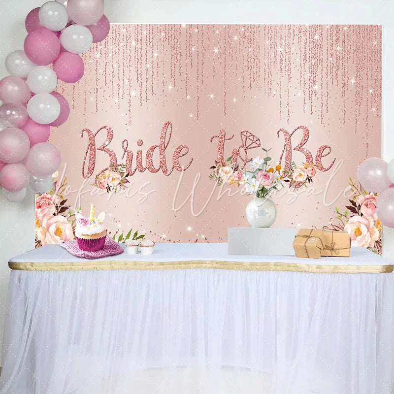 Lofaris Rose Gold Bride to Be Backdrop Pink Floral and Glitter Diamond Ring Background for Bridal Shower