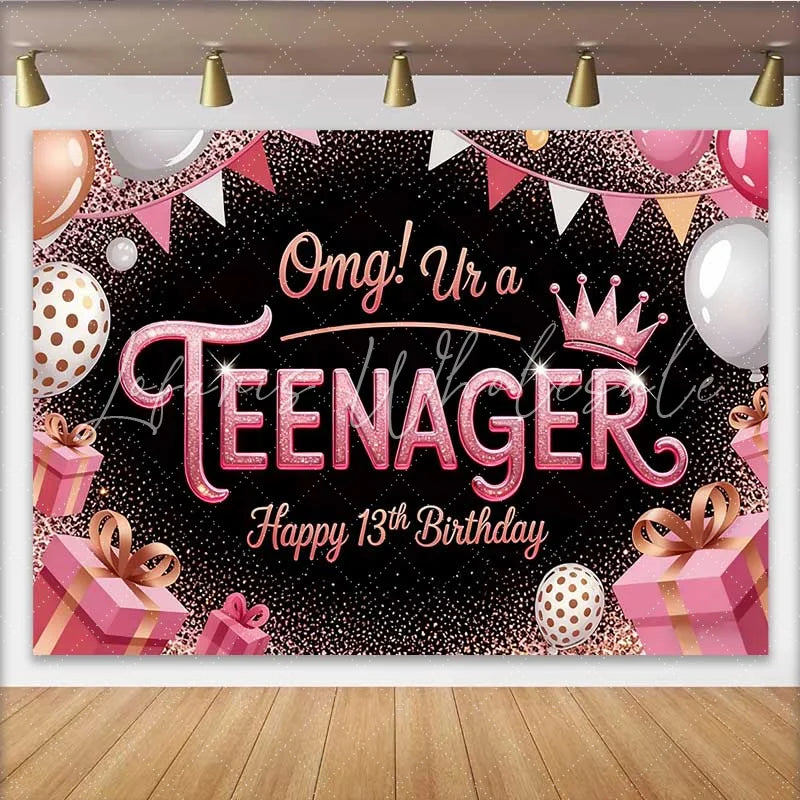 Lofaris Rose Gold Glitter 13th Birthday Backdrop omg! Ur a TEENAGER Milestone Party Decoration