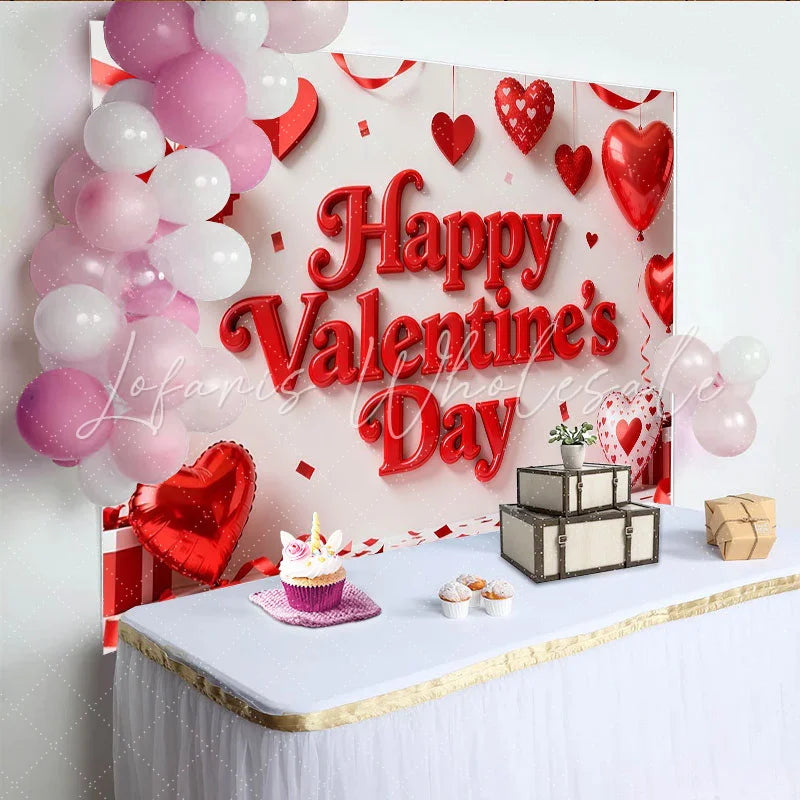 Lofaris Rote Herzen Ballons Bänder Konfetti Valentinstag Hintergrund für romantische Feiern Fotostudio-Requisiten
