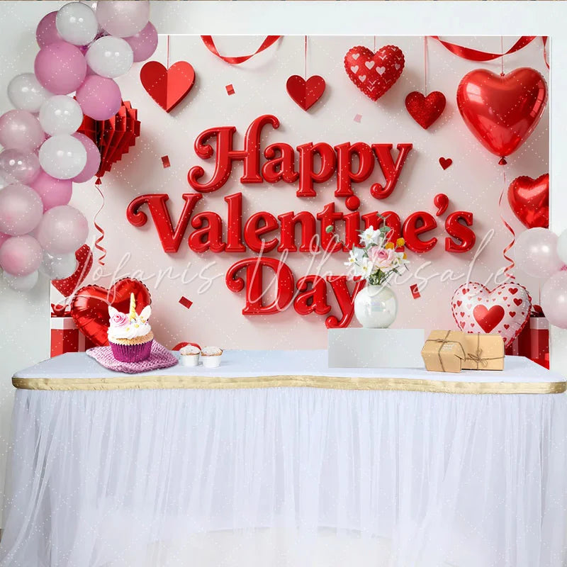 Lofaris Rote Herzen Ballons Bänder Konfetti Valentinstag Hintergrund für romantische Feiern Fotostudio-Requisiten