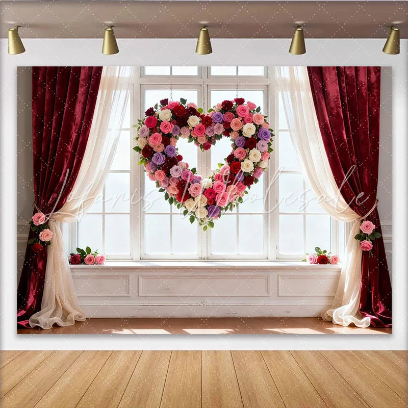 Lofaris Rote Rosa Weiße Lila Rosen Herz Blumen Fenster Partyhintergrund Valentinstag Hochzeiten Jubiläen Fotostudio-Requisiten