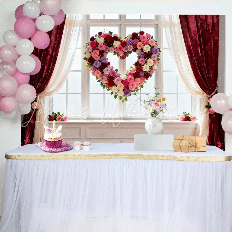 Lofaris Rote Rosa Weiße Lila Rosen Herz Blumen Fenster Partyhintergrund Valentinstag Hochzeiten Jubiläen Fotostudio-Requisiten