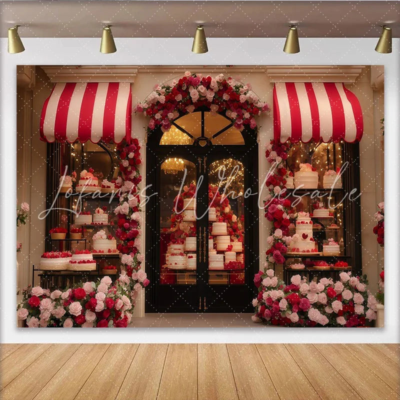 Lofaris Rote Rosen Rosa Blumen Kuchen Schaufenster Partyhintergrund für Hochzeit Valentinstag und Jubiläum