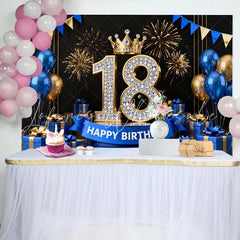 Lofaris Royal Blue and Gold 18th Birthday Backdrop Diamond Numbers and Fireworks Background for Men and Boys
