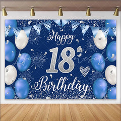 Lofaris Royal Blue and Silver 18th Birthday Backdrop Silver Glitter Numbers and Fireworks Background Party Banner