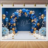 Lofaris Royal Blue Gold Balloons Arch Birthday Cake Smash Backdrop Fluffy Flowers Gold Stars Boy Portrait Party Decor Background
