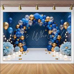 Lofaris Royal Blue Gold Balloons Arch Birthday Cake Smash Backdrop Fluffy Flowers Gold Stars Boy Portrait Party Decor Background
