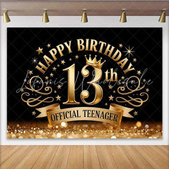 Lofaris Royal Gold 13th Birthday Official Teenager Backdrop Golden Crown and Elegant Swirls Party Decor
