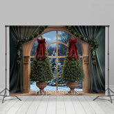 Lofaris Royal Green Curtain Window Scene Christmas Backdrop