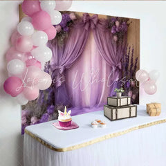 Lofaris Royal Purple Wedding Backdrop Lavender Draping with Floral Clusters and Center Bow