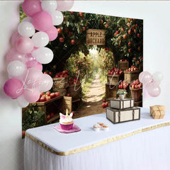 Lofaris Rustic Apple Orchard Photography Backdrop with Red Apples Charming Harvest Background for Autumn Photoshoot