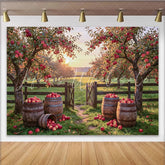 Lofaris Rustic Autumn Apple Orchard Photography Backdrop with Wooden Barrels and Golden Light Natural Farm Background for Studio Photoshoot