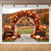 Lofaris Rustic Autumn Arch Holiday Backdrop with Fall Leaves and Pumpkins Cozy Harvest Festival Background for Photography