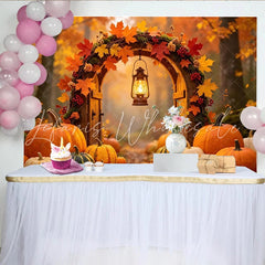 Lofaris Rustic Autumn Backdrop with Fall Leaves Pumpkins and Lantern Enchanting Harvest Festival Background for Thanksgiving Decor