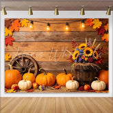 Lofaris Rustic Autumn Backdrop with Fall Leaves Pumpkins and Sunflowers Thanksgiving Harvest Party Decoration Background for Photoshoot