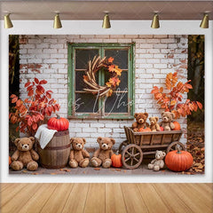 Lofaris Rustic Autumn Backdrop with Teddy Bears and Pumpkins Cozy Fall Background for Studio Portrait Photography