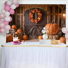 Lofaris Rustic Autumn Barn Photography Backdrop with Pumpkins and Fall Leaves Wooden Background for Harvest Party Decor