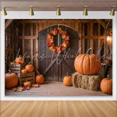 Lofaris Rustic Autumn Barn Photography Backdrop with Pumpkins and Fall Leaves Wooden Background for Harvest Party Decor