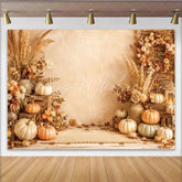 Lofaris Rustic Autumn Harvest Backdrop with Pumpkins and Pampas Grass Warm Fall Photography Background for Thanksgiving Party Decor