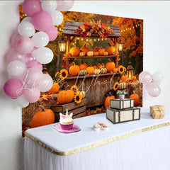 Lofaris Rustic Autumn Harvest Backdrop with Pumpkins and Sunflowers Cozy Fall Photography Background for Thanksgiving Decor
