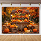 Lofaris Rustic Autumn Harvest Backdrop with Pumpkins and Sunflowers Cozy Fall Photography Background for Thanksgiving Decor