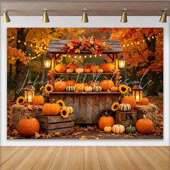 Lofaris Rustic Autumn Harvest Backdrop with Pumpkins and Sunflowers Cozy Fall Photography Background for Thanksgiving Decor