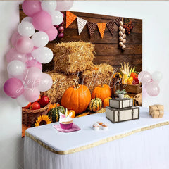 Lofaris Rustic Autumn Harvest Backdrop with Pumpkins Hay Bales and Sunflowers Fall Festival for Thanksgiving Party Decor