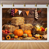 Lofaris Rustic Autumn Harvest Backdrop with Pumpkins Hay Bales and Sunflowers Fall Festival for Thanksgiving Party Decor