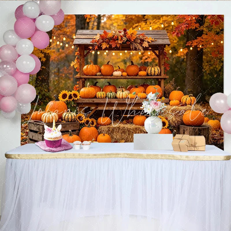 Lofaris Rustic Autumn Harvest Photography Backdrop Fall Pumpkin and Sunflower Scene for Studio Portraits