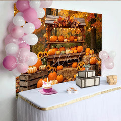 Lofaris Rustic Autumn Harvest Photography Backdrop Fall Pumpkin and Sunflower Scene for Studio Portraits