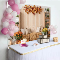 Lofaris Rustic Autumn Harvest Photography Backdrop with Pumpkins and Hay Bales Cozy Fall Studio Background for Seasonal Photoshoot